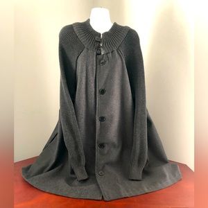 Long grey swing style coat jacket with knit sleeves XXL